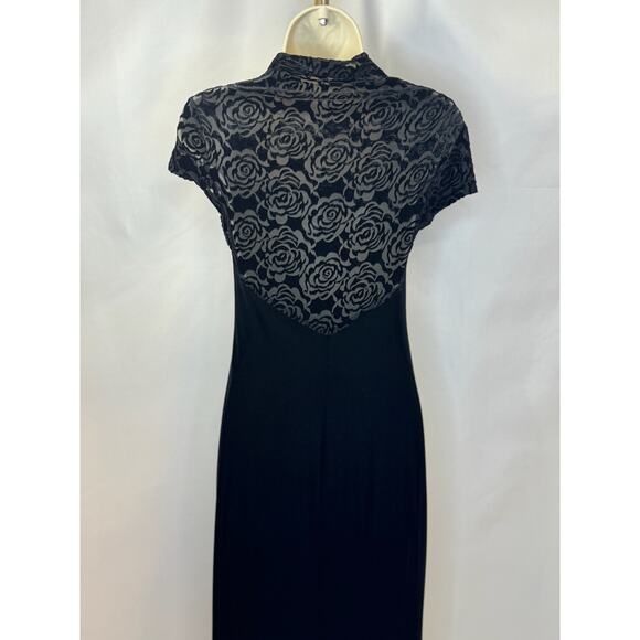 🖤 90’s Vintage Black Velvet Maxi Dress | Rose Devore Mesh | Goth-Glam Small 🖤 - Picture 9 of 13